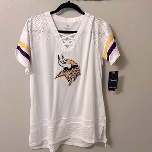 NWT Women’s Lace Up Vikings White Jersey Fanatics size XL